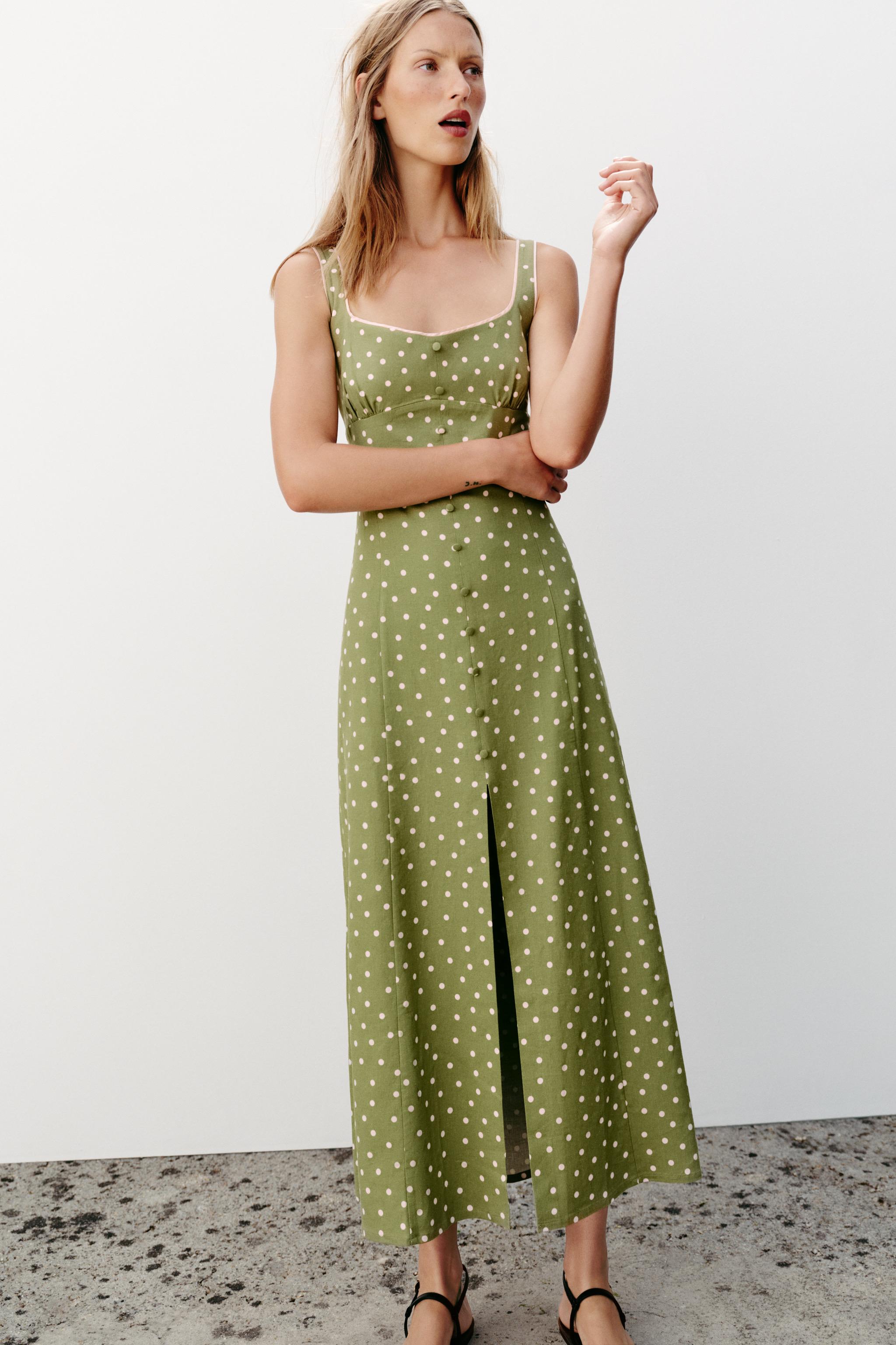 POLKA DOT LINEN MIDI DRESS